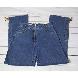 Aust Flare Laced up Leg Women's/Juniors 36 Blue Denim Jeans Pockets Hippie Retro